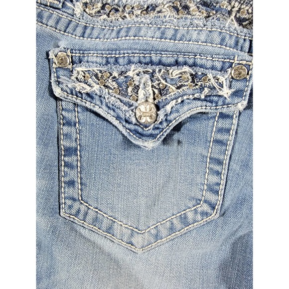 Miss Me Distressed Boot Cut Rhinestone  Denim Jeans 29x34 - Picture 2 of 12